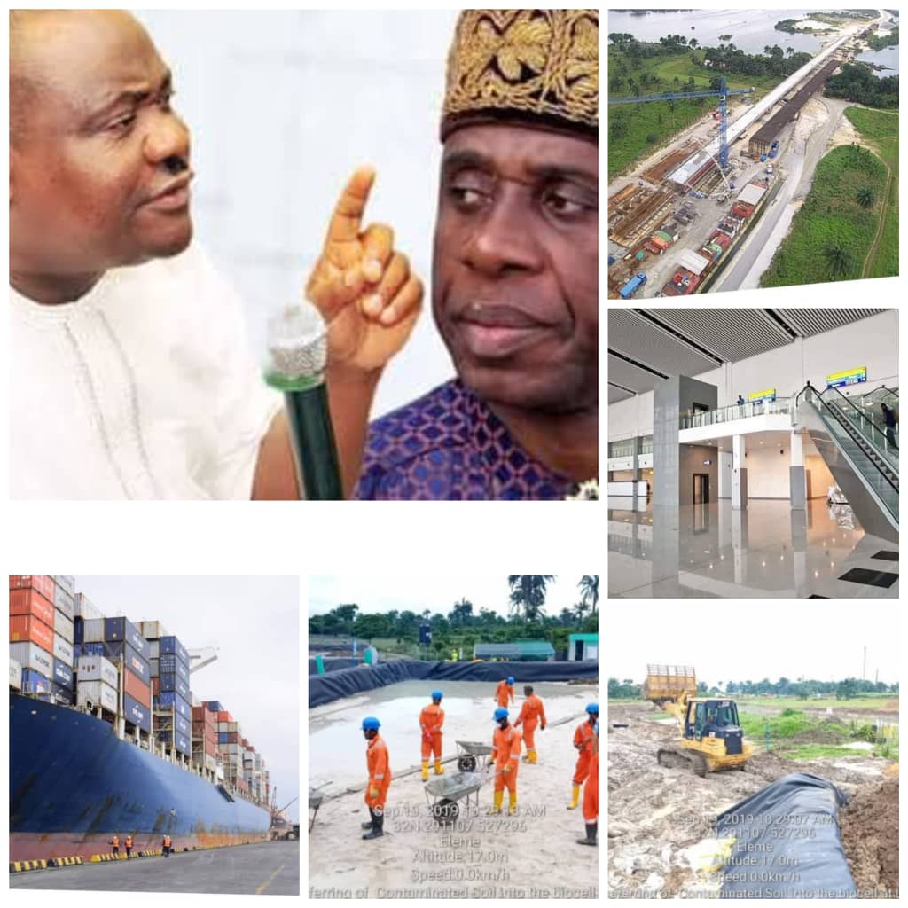 Amaechi and some of the pictures of projects he attracted to Rivers State