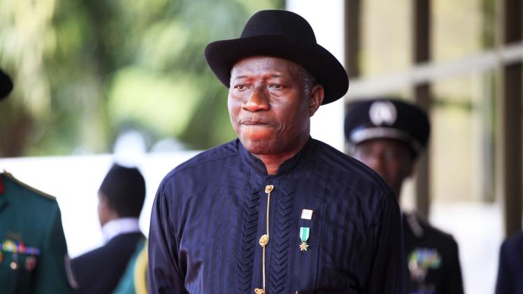 Nigeria&#39;s President, Goodluck Jonathan, arrives for a summit to address a seminar on security during an event marking the centenary of the unification of Nigeria&#39;s north and south in Abuja, Nigeria, Thursday, Feb. 27, 2014. (AP Photo/Sunday Alamba)