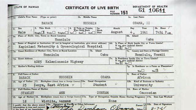 Obama's long form birth certificate.